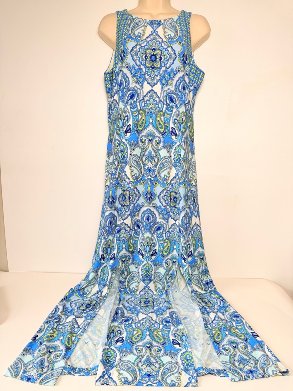 London Times Blue Paisley floral Maxi Dress Size 10 Boho sleeveless